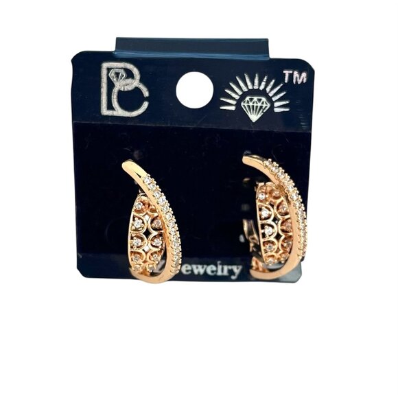 Elegant Rose Gold-Toned Hoop Earrings Gift for Women Unique Trendy Chic - Picture 3 of 5